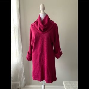 Kensie Pretty Longline Cowl Neck Ruched Sleeve Longline Sweater